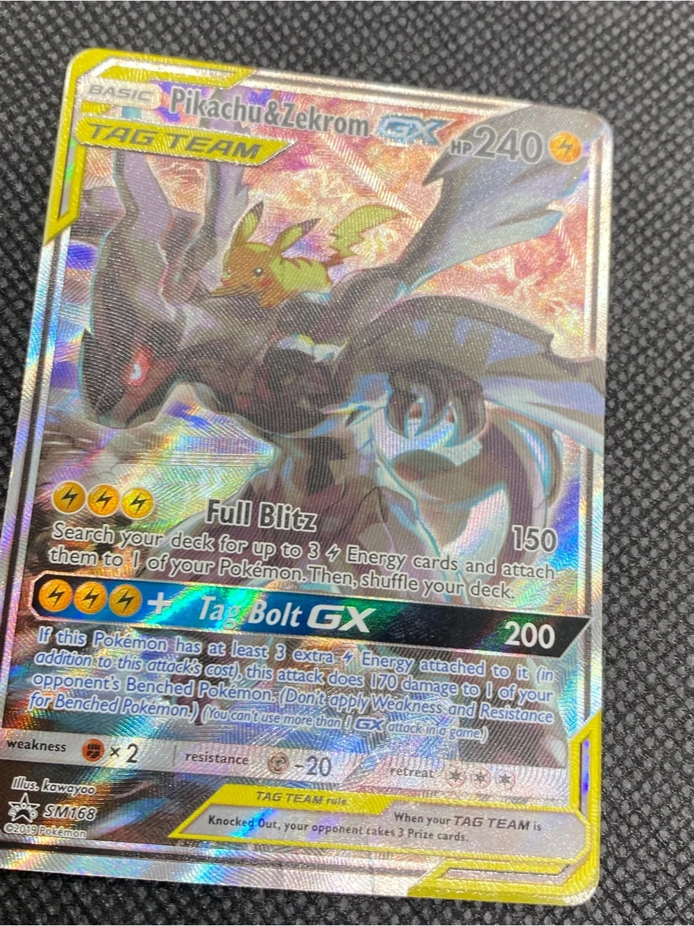 Pokemon Pikachu & Zekrom GX Tag Team Card - Yellow, Silver, Black